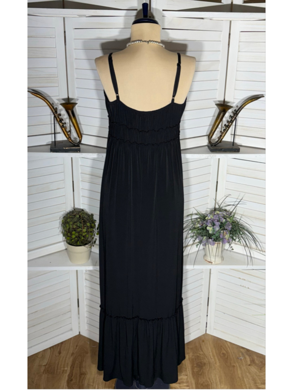 Maggy London black babydoll maxi dress hippie boho tiered whimsigoth homecoming - Picture 2 of 5